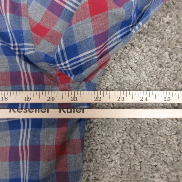 Vince Shirt Mens Medium Blue Red Gray Plaid Cotton Causal Button Up EUC - Picture 6 of 7